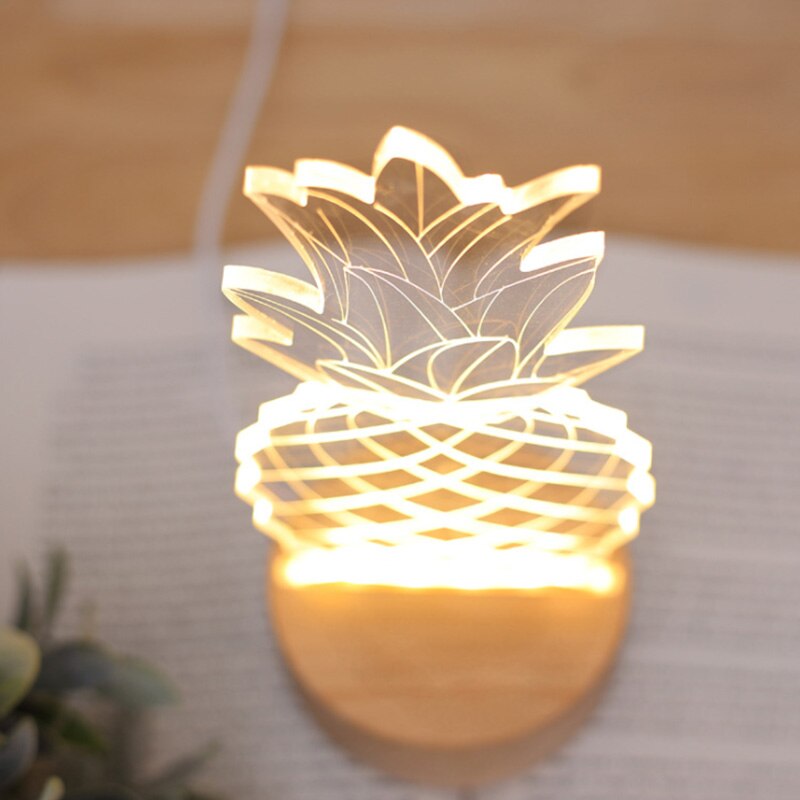 Wood & Acrylic Pineapple Night Light | USB | 1.6W | 5V | 24.5×10cm | Button & Dimmable Switch | Bedroom, Wedding & Party Decor | Gift