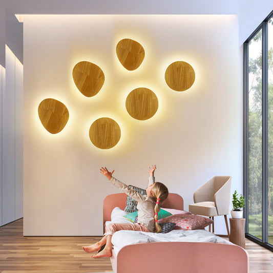 Wooden Log Art LED Wall Lamp | AC220V | Warm & White Light | Round & Oval | S & M | D250mm | Modern Minimalist | Bedroom & Living Room