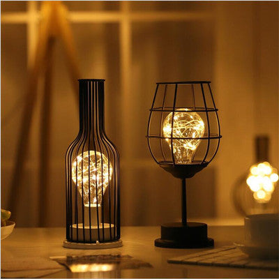 Wrought Iron Wine-Shaped Decorative Table Lamp | Copper Wire LED | Battery Powered | IP43 | 7 Styles | Home, Hotel & Restaurant