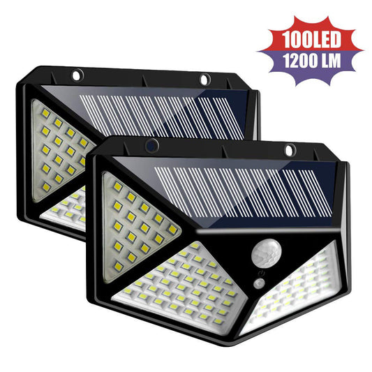 100-LED Solar PIR Motion Sensor Wall Light | W-100LED | 7W | 2200mAh | 120° PIR | 8–10m | 3 Modes | 6hr Charge | PC+ABS | 1–10pc Packs | Outdoor Garden & Security