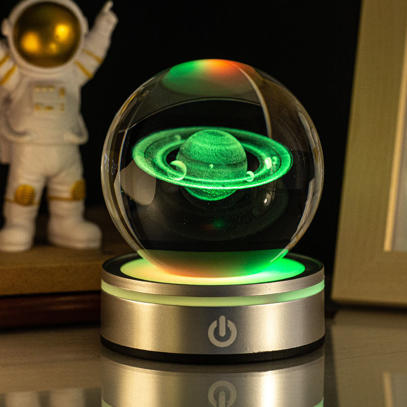 3D Inner Carving Luminous Crystal Ball Night Lamp | 8cm | USB | Colourful Gradient | Touch Base | 13 Designs | Gift