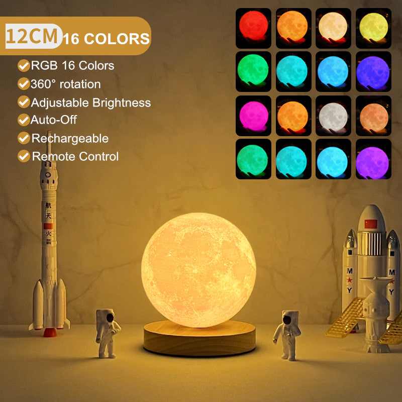 3D Rotating Moon Lamp | PLA + Oak Base | Remote & Touch Control | 3 Colour Modes | 360° Rotation | USB | 12cm, 15cm & 18cm | Home, Bedroom & Gift