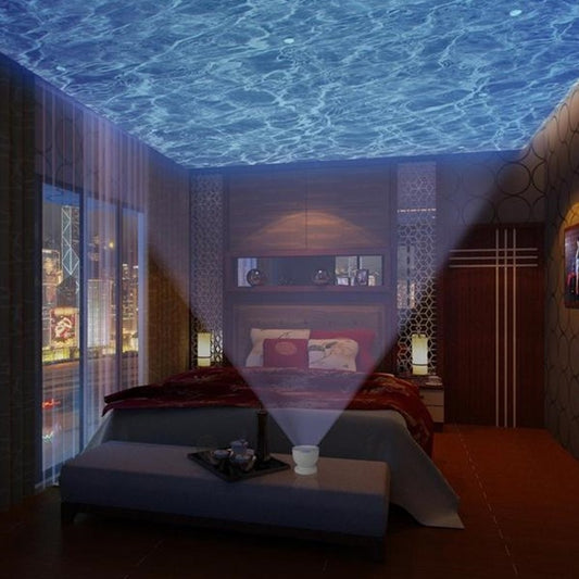 Ocean Wave Projector Night Light | Built-In Speaker | Remote & TF Card | USB & Battery | Aurora Projection | Black & White