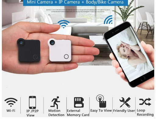 C1 CookyCam Mini WiFi Body Camera | 1080P, CMOS, Motion Detection, Time-Lapse | GoPro Compatible | Black & White