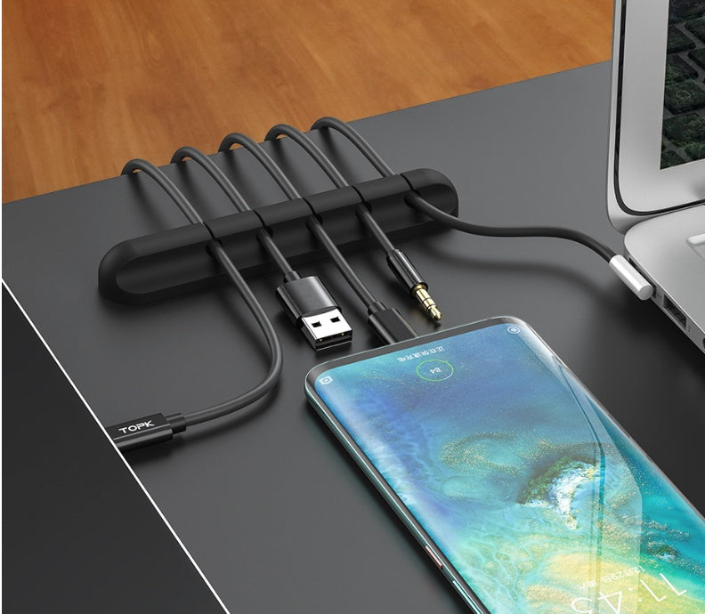 Silicone Desk Cable Management Clips | Self-Adhesive | 3, 5 & 7 Clip Styles | Single, Twin & 6-Pack | USB, Headphone & Desk Wire Organiser | Black