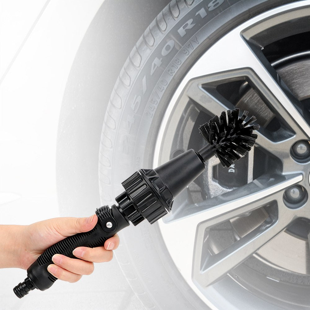 Water-Driven Rotating Cleaning Brush | No Battery | Hose & Pressure Washer Compatible | All Parts Removable | Car Tyres, BBQ, Furniture & More | Black | 1pc & 2pc