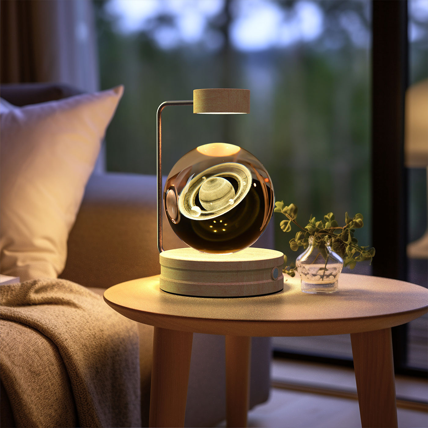 3D Crystal Glass LED Night Light | Touch Switch | USB Rechargeable | Walnut Wood Base | 27 Designs | Dark & Light Wood | Bedroom, Gift & Home Decor