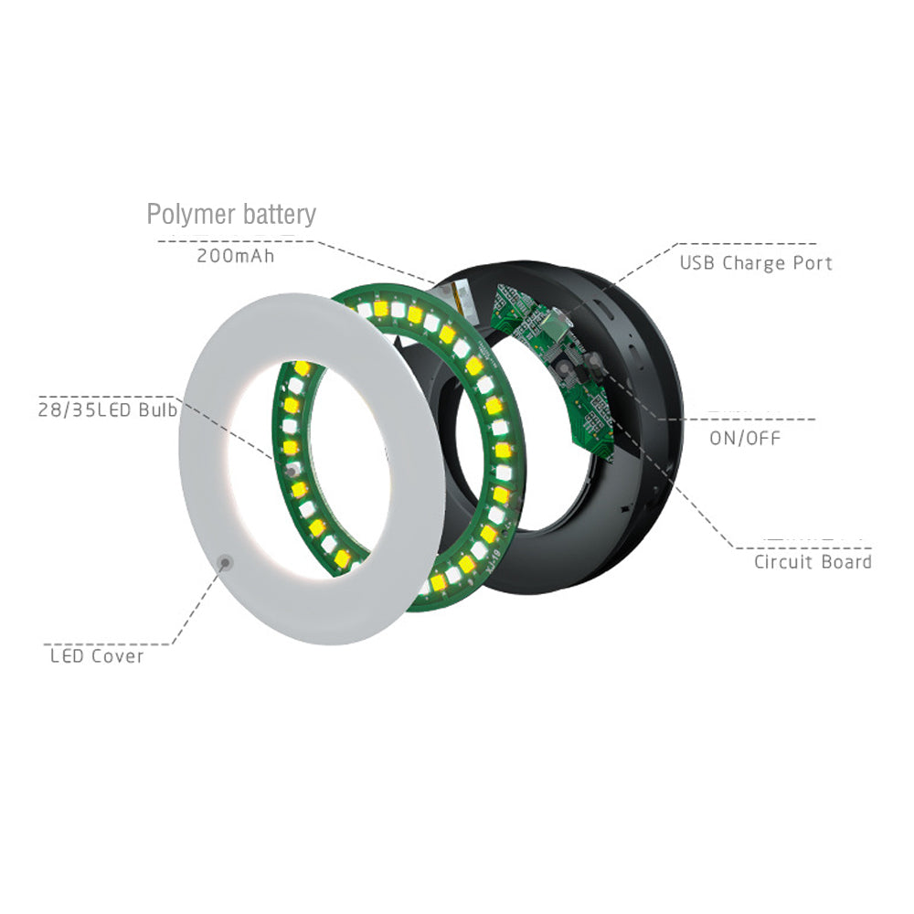 Clip-On LED Selfie Ring Light | 3200K–6500K | 3-Speed Brightness | Micro-USB Rechargeable | 90×90×31mm | CE RoHS FCC | Selfie, Makeup & Live Streaming | Black, Pink & White