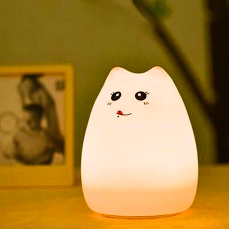 Cat-Shaped Silicone LED Night Light | Touch Sensor | 7-Colour Changing | 15hr Battery | USB & Battery | Kids, Bedroom & Gifting