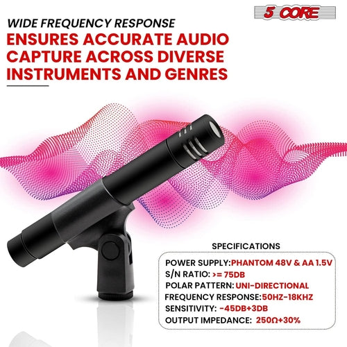 5Core Instrument Microphone Professional XLR Cardioid Pencil Stick - SUNSHINE1504