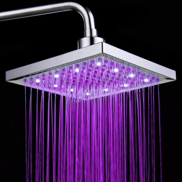 LED Colour-Changing Shower Head | ABS | Electroplated | 200×200×15mm | Tricolor & Round Shape | Water-Powered LED | Bathroom Upgrade | No Batteries Required