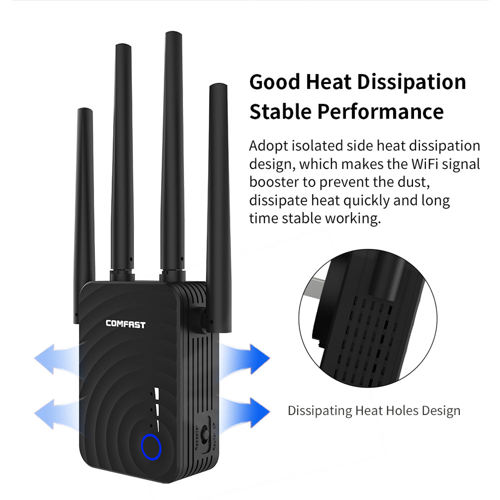 AC1200 Dual-Band WiFi Range Extender | 1200Mbps | 2.4G & 5G | Repeater Router Access Point | 4 Antennas