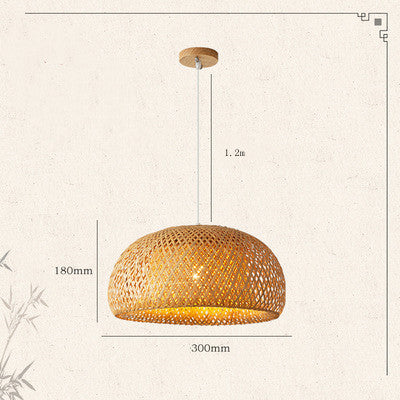 Natural Bamboo Woven E27 Pendant Chandelier | 180×300mm | Universal Voltage | Warm White LED Included | Japanese Wabi-Sabi Style | Restaurant, Tea Room & Home | Brown