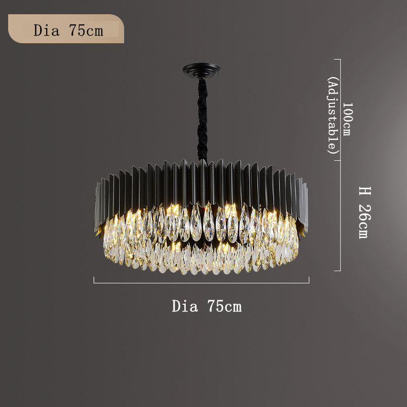 Modern Black Iron & K9 Crystal LED Chandelier | Tricolor Dimming, 7 Sizes, Round & Oval, 111-240V