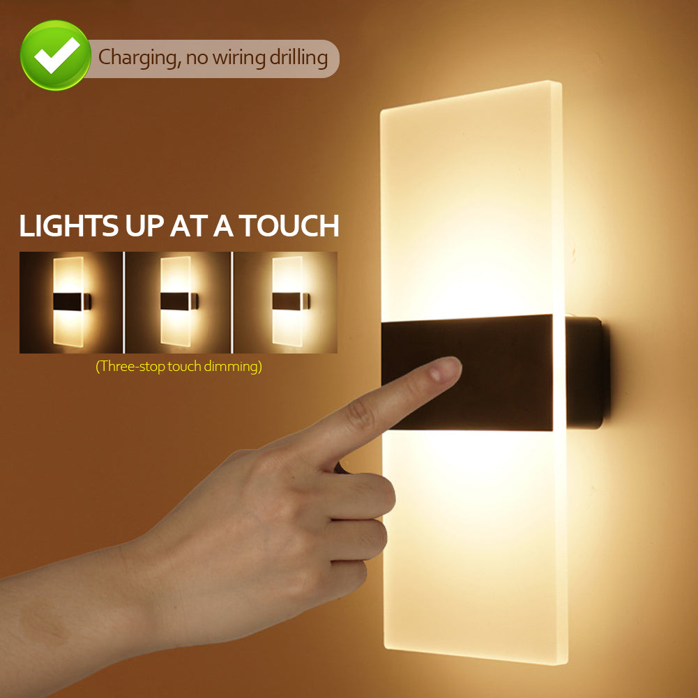 Rechargeable LED Wall Lamp | USB | 2000mAh | 3W & 6W | 3000K & 6500K | Acrylic Shade | 14×6cm, 22×11cm & 29×11cm | Black & White | Cabinet, Bedroom & Hallway Light