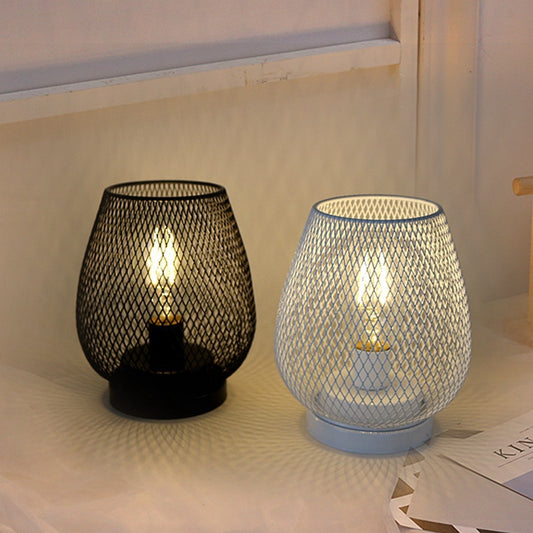Retro Iron Art Birdcage Table Lamp | E27 | 1W 2700K 150lm | 3×AA Battery | Iron & Glass | Nordic Minimalist | Hollowed Design | Bedside, Bedroom & Home Decor | Black & White