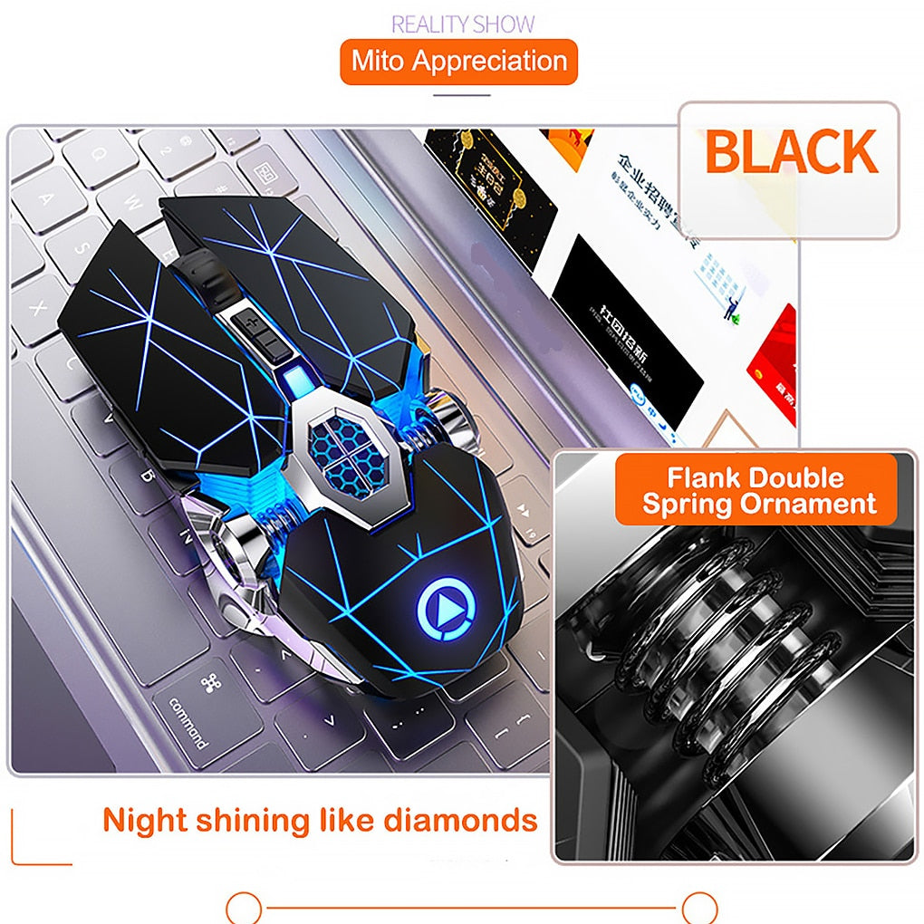 Silver Eagle A7 Wireless Gaming Mouse | 1600 DPI | 7-Colour RGB | Rechargeable | Silent | Black & White