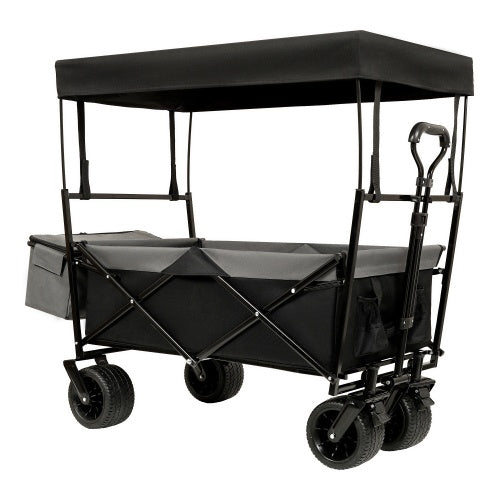 480 lbs Collapsible Wagon with Canopy & Mosquito Net | 7" All-Terrain Wheels, Foldable, Camping & Garden
