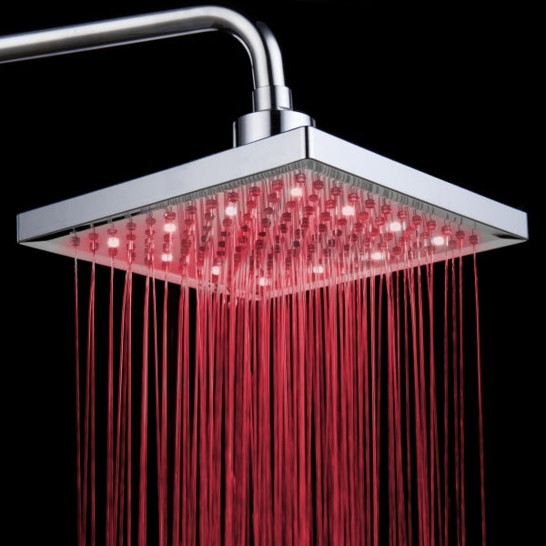 LED Colour-Changing Shower Head | ABS | Electroplated | 200×200×15mm | Tricolor & Round Shape | Water-Powered LED | Bathroom Upgrade | No Batteries Required