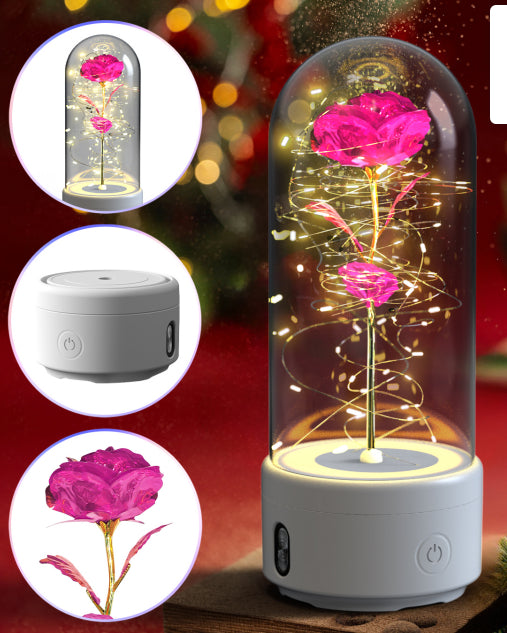 2-in-1 Eternal Rose LED Light & Bluetooth Speaker | Glass Dome | Handmade Preserved Flower | Copper Wire LED | HD Sound | Black & White Base | 5 Flower Colours | Valentine's & Gift