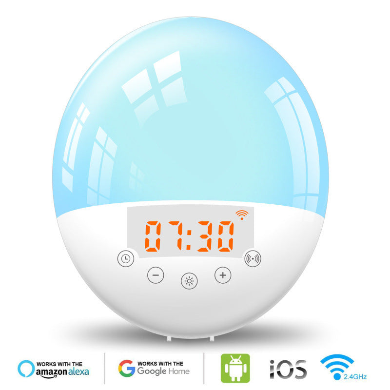 Smart WiFi Sunrise Wake-Up Light Alarm Clock | Tuya App & Voice Control | 30-Level Brightness | RGB Mood Light | FM Radio | 10 Alarm Sounds | Snooze | 170×180×110mm | AU, EU & UK