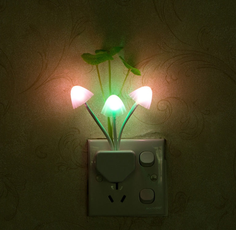 Magic Mushroom LED Night Light | 3-Colour Mushrooms | Light Sensor | 0.2W | Ceramic Pot | 45×135mm | US & EU Plug | Aquatic & Lotus Leaf | Single & Twin Pack