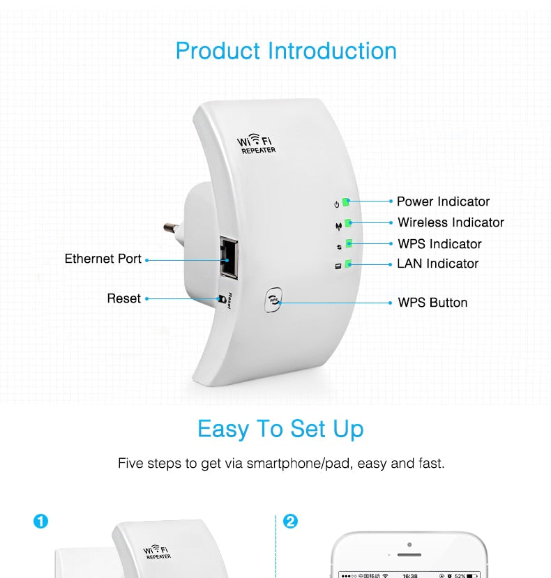 300Mbps WiFi Repeater & Range Extender | 2.4GHz | VPN | WPS | WDS | 802.11b/g/n | EU & US Plug | Black & White | Single, 2-Pack & 3-Pack
