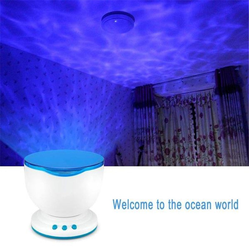 Ocean Wave Projector Night Light | Built-In Speaker | Remote & TF Card | USB & Battery | Aurora Projection | Black & White