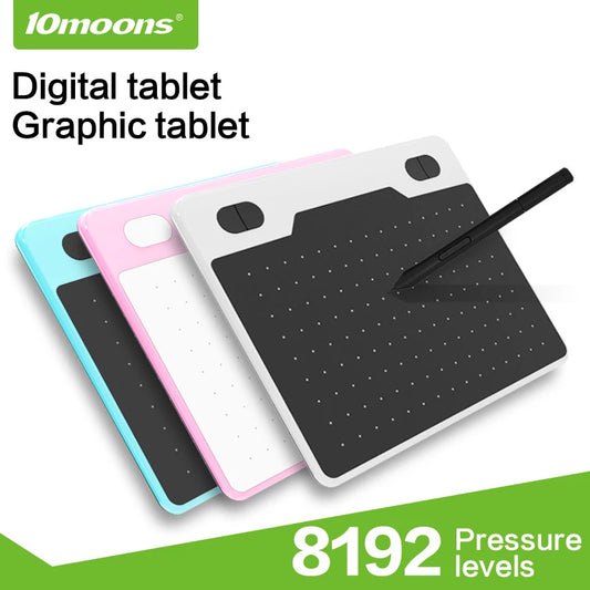 Digital Drawing Graphic Tablet | 8192 Pressure Levels, Battery-Free Pen, 5080LPI | Windows, Mac, Android | Blue, Pink & White