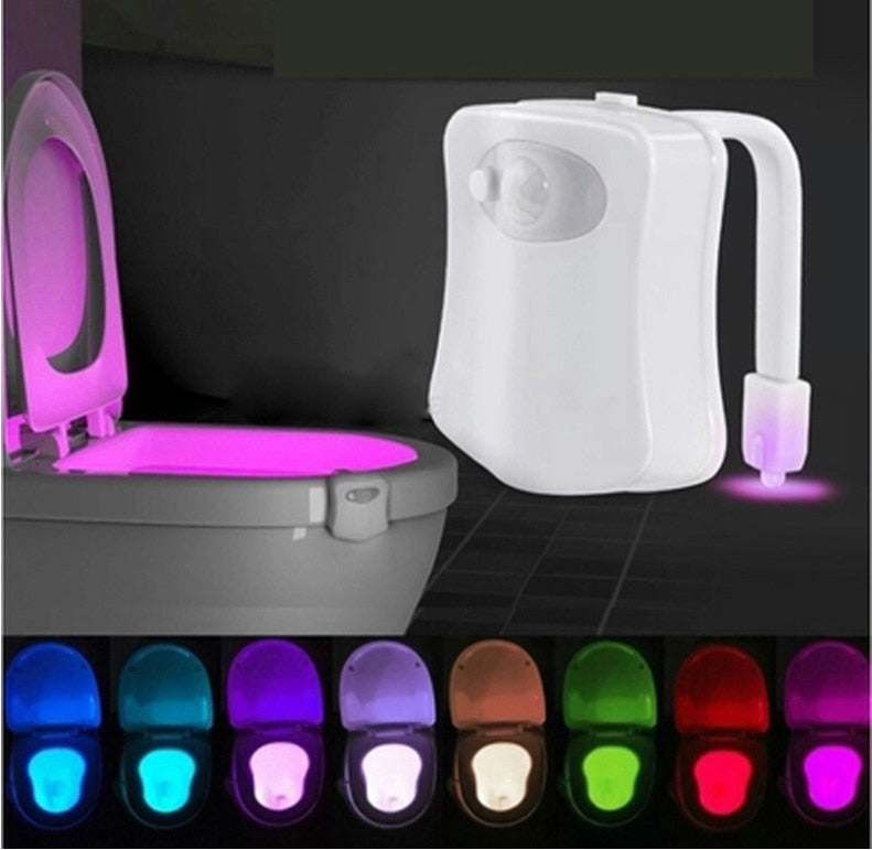 Motion Sensor Toilet Night Light | 8 & 16 Colours | PIR | Light-Sensitive | 3×AAA Battery | 6.5×7cm | Fits Any Toilet | Bedroom & Bathroom Safety Light