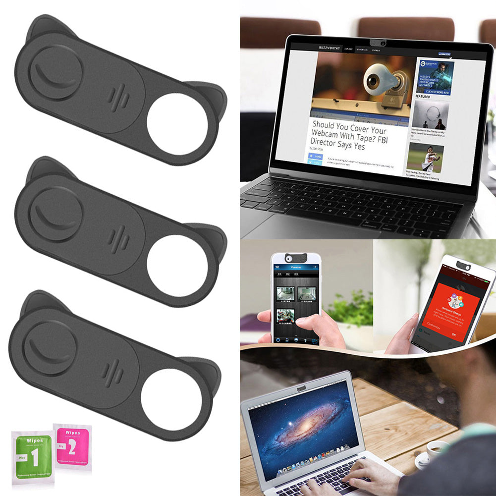 Webcam Privacy Cover Slider | Laptop Tablet Phone Camera Shutter | Peel & Stick | Black | 2-5 Pack