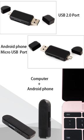 2-in-1 Micro USB OTG SD Card Reader | SD & Micro SD Slots | USB 2.0 | Android OTG | Windows & Mac | Black & White | 1–4 Pack