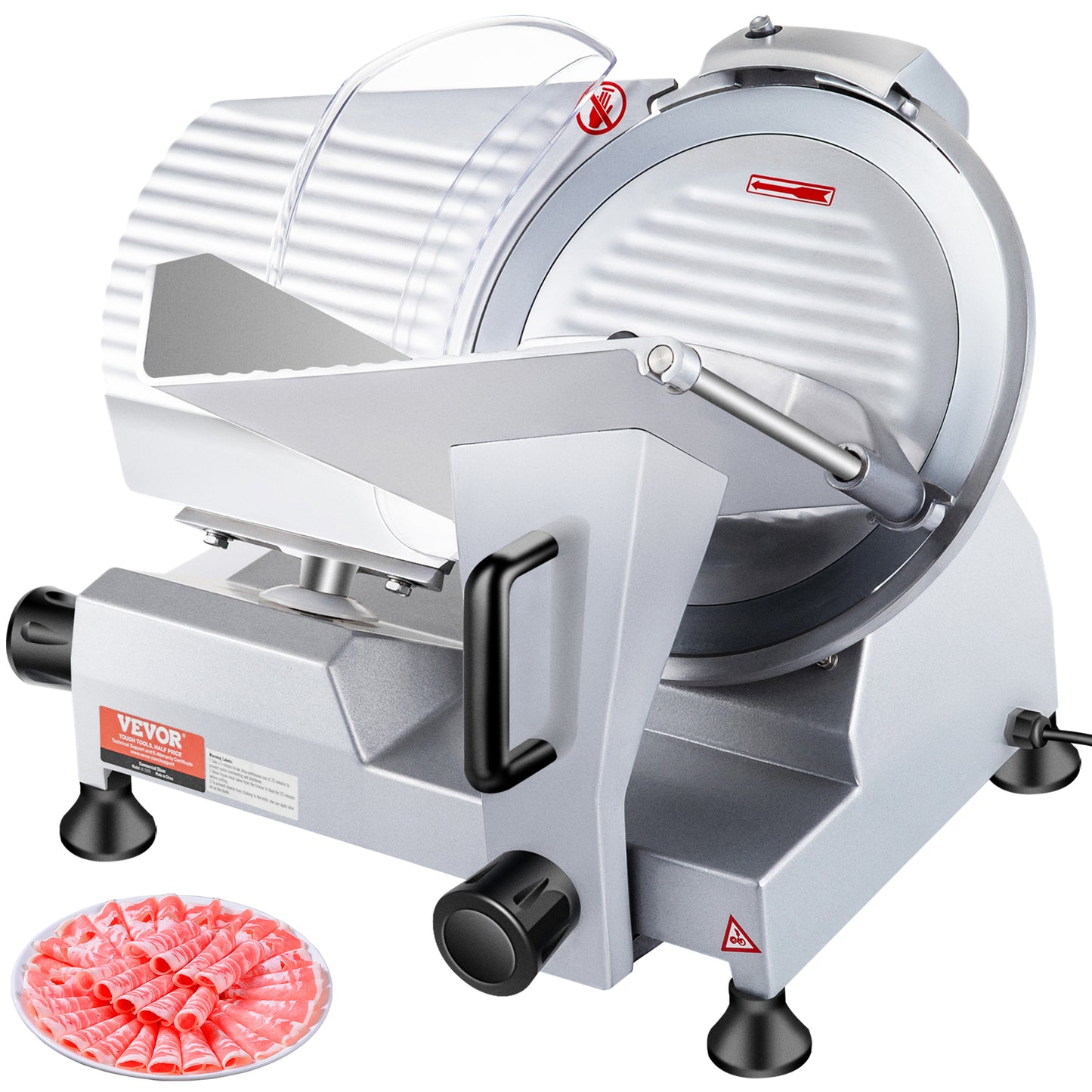 VEVOR 240W Electric Meat Slicer | 10" Carbon Steel Blade, 350-400 RPM, 0-0.47" Adjustable, Commercial & Home