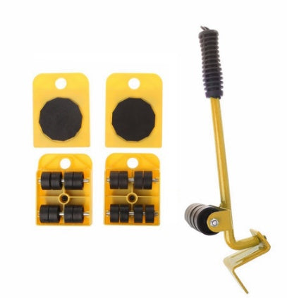 Furniture Moving Lifter & Slider Set | 150kg Capacity | Pry Bar + 4 Square Pulleys | ABS & Steel | Blue, Red & Yellow