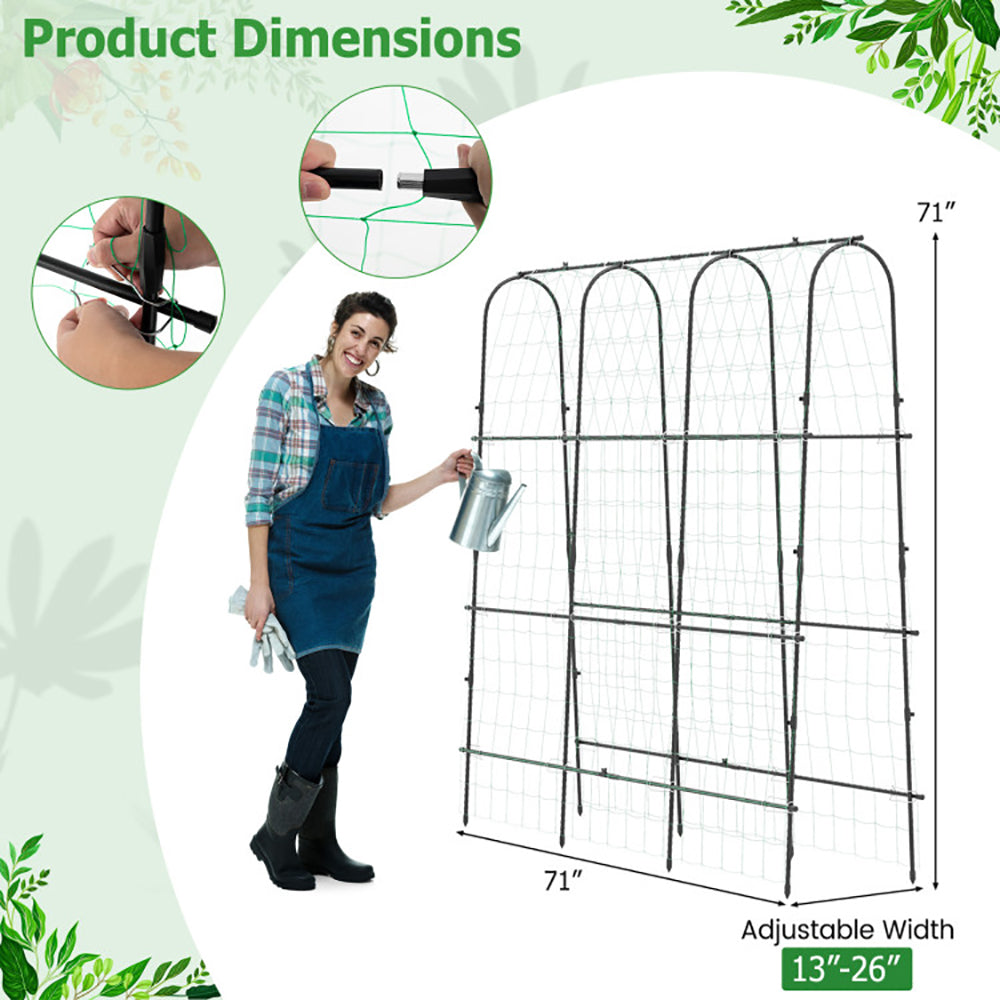 71" U-Shaped Garden Arched Trellis | PE-Coated Metal, Adjustable Width, Climbing Plants, Black