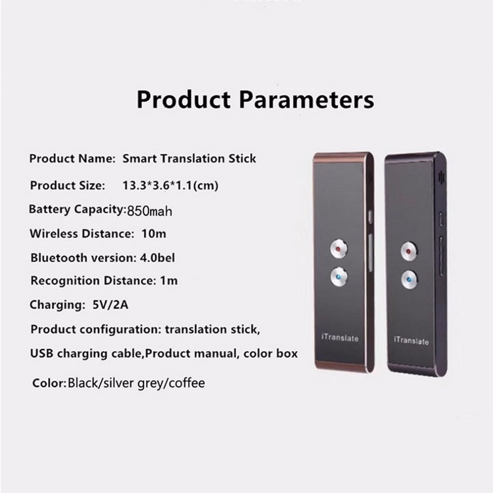 Bluetooth Voice Translator Stick | 30+ Languages | Two-Way Real-Time | 750mAh | 10m Range | iOS & Android | iTranslate App