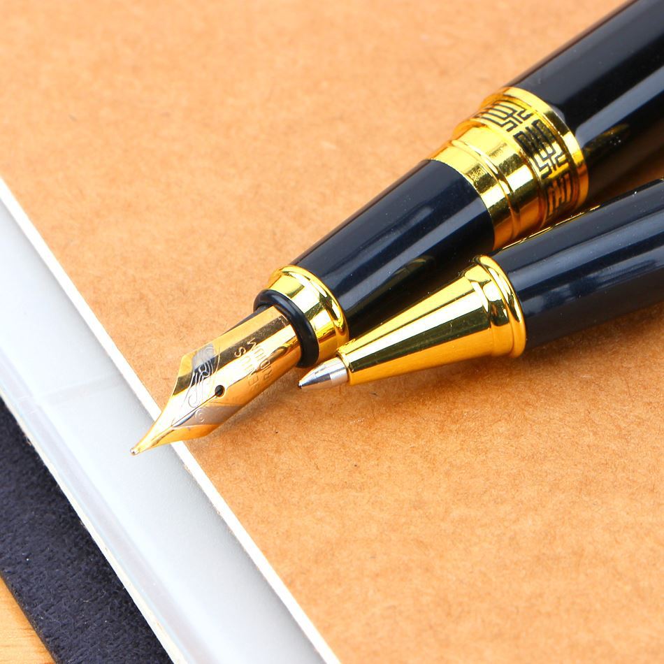 Metal Fountain Pen | Iridium Nib | Piston Ink System | Smooth Writing | Students & Gift | Black