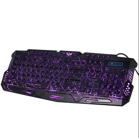 3-Colour LED Backlit Wired Gaming Keyboard | 19-Key Anti-Ghost | Laser-Engraved | Waterproof | USB 155cm | Blue, Purple & Red | M200