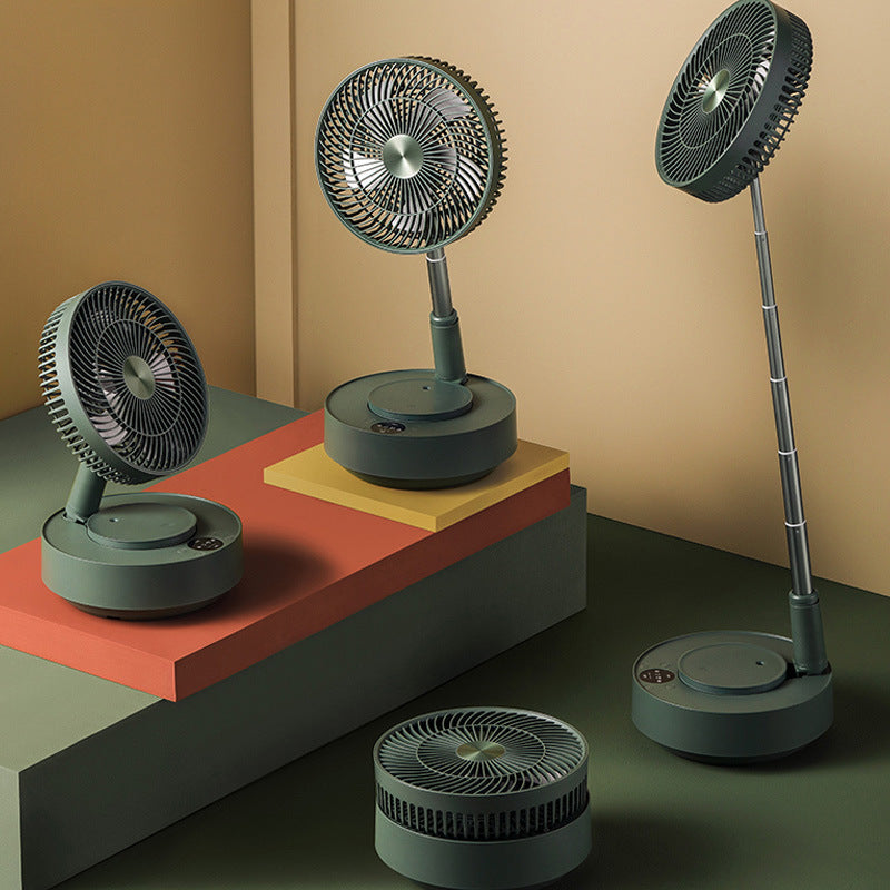 Model 908 Telescopic Foldable Rechargeable Floor & Desktop Fan | 5-Speed, Magnetic Remote, Optional Humidifier, Green & White