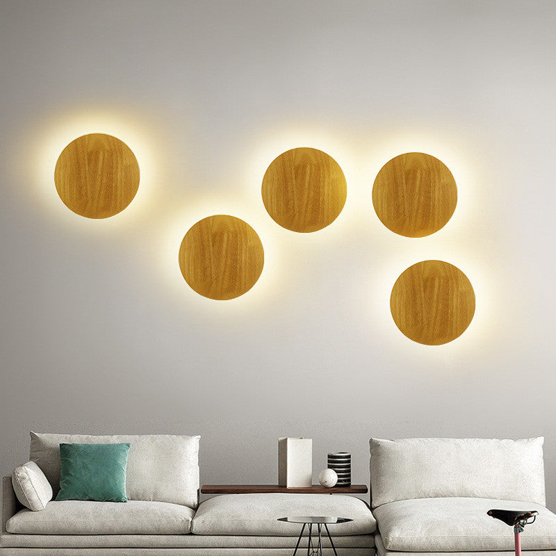 Wooden Log Art LED Wall Lamp | AC220V | Warm & White Light | Round & Oval | S & M | D250mm | Modern Minimalist | Bedroom & Living Room