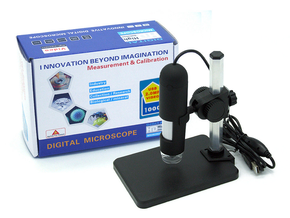 1000X USB Digital Microscope Camera | 8 LED | 5× Digital Zoom | 0–40mm Focus | 640×480 | 30fps | Driver-Free | USB 2.0 | Black