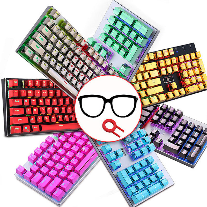 104-Key Crystal Mechanical Keyboard Keycap Set | Chocolate, Square & Punk Round | Black & White