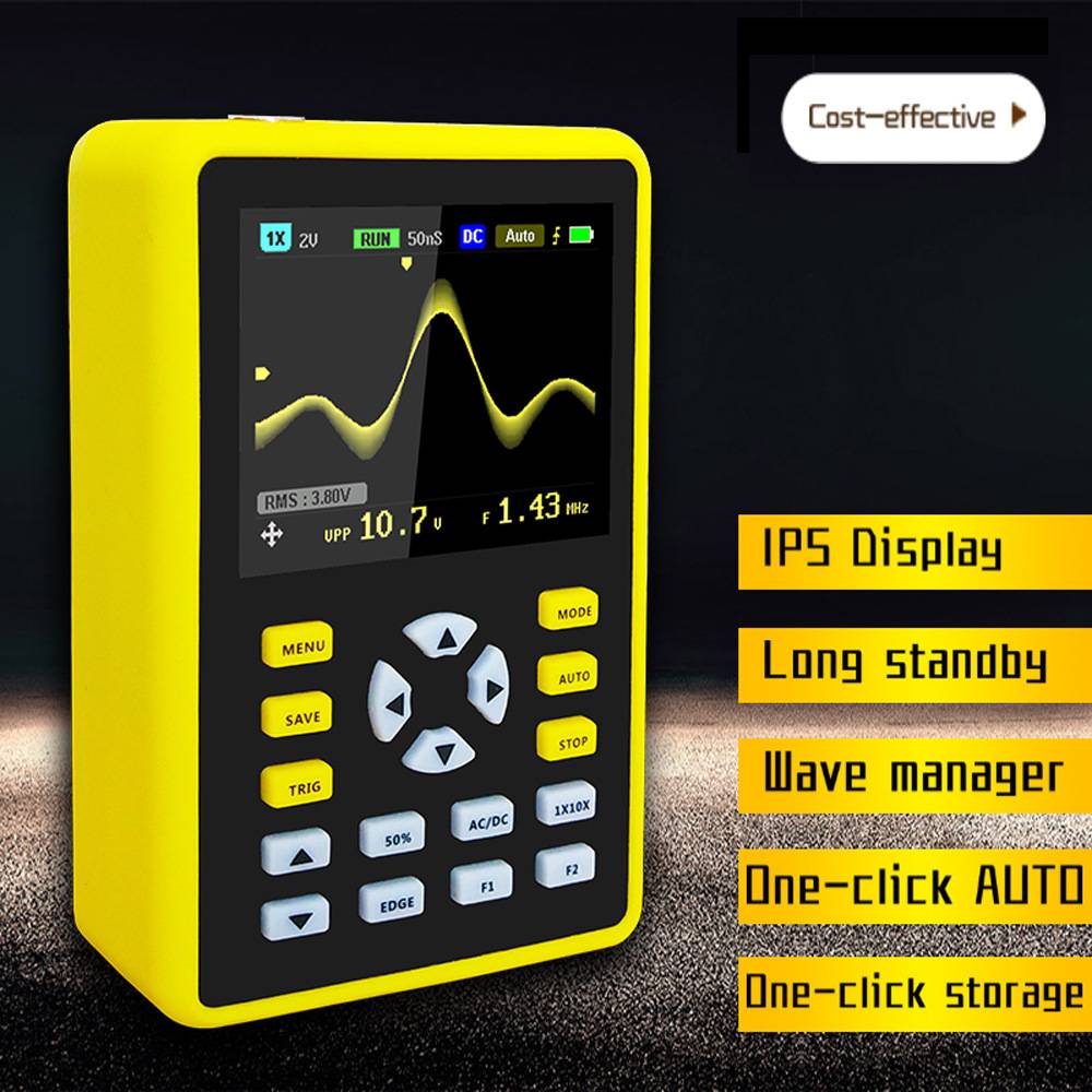 ADS5012H 100MHz Digital Oscilloscope | 500MS/s, 2.4" IPS, 5000mAh Battery, USB, Waveform Storage