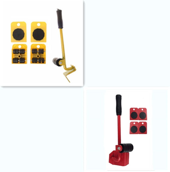 Furniture Moving Lifter & Slider Set | 150kg Capacity | Pry Bar + 4 Square Pulleys | ABS & Steel | Blue, Red & Yellow