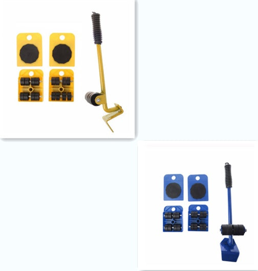 Furniture Moving Lifter & Slider Set | 150kg Capacity | Pry Bar + 4 Square Pulleys | ABS & Steel | Blue, Red & Yellow