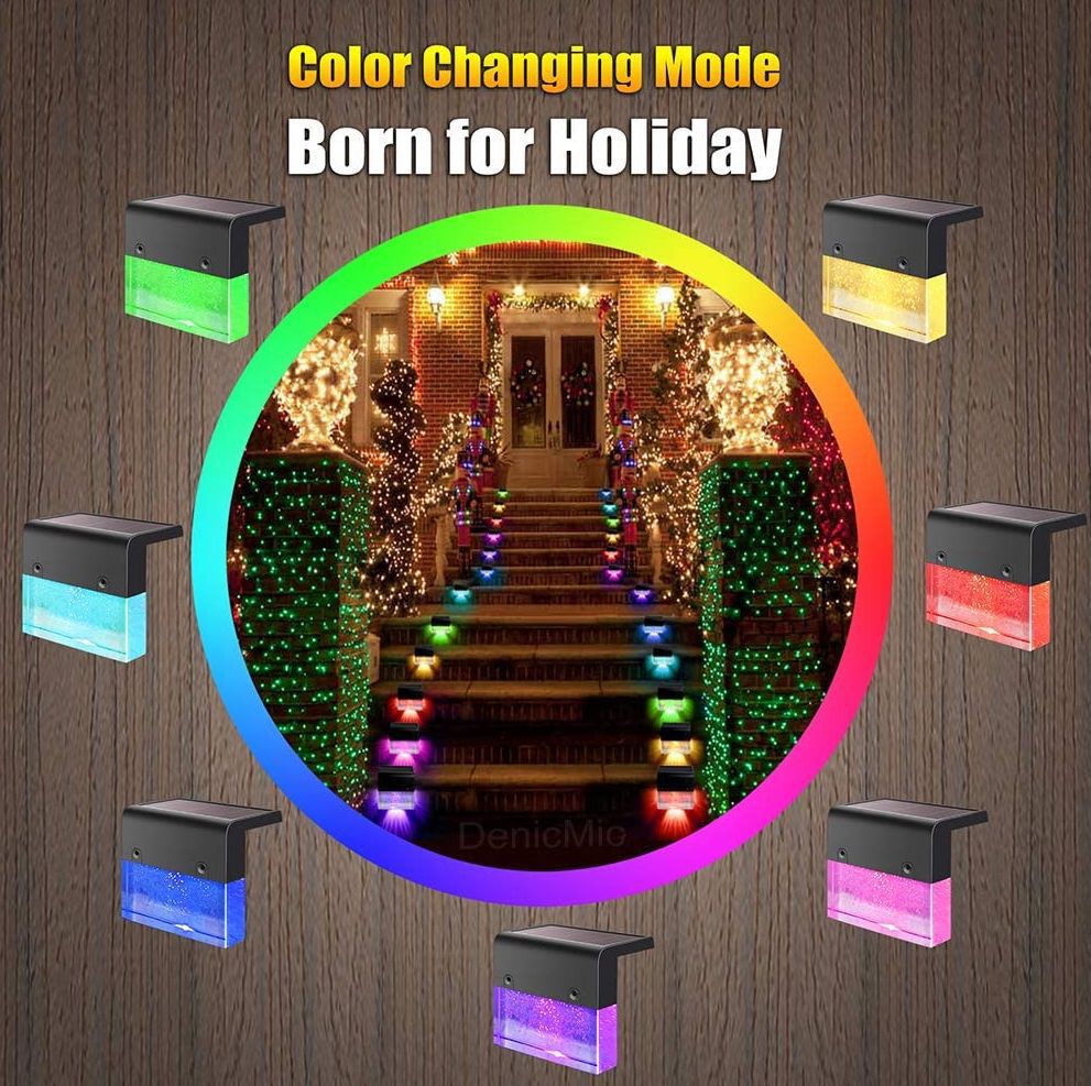 Solar LED Step & Fence Light | IP65 Waterproof | Warm White & RGB | 8–9hr | 100K hr Lifespan | 1, 4, 6 & 8pc | Black