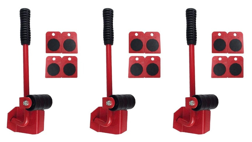 Furniture Moving Lifter & Slider Set | 150kg Capacity | Pry Bar + 4 Square Pulleys | ABS & Steel | Blue, Red & Yellow