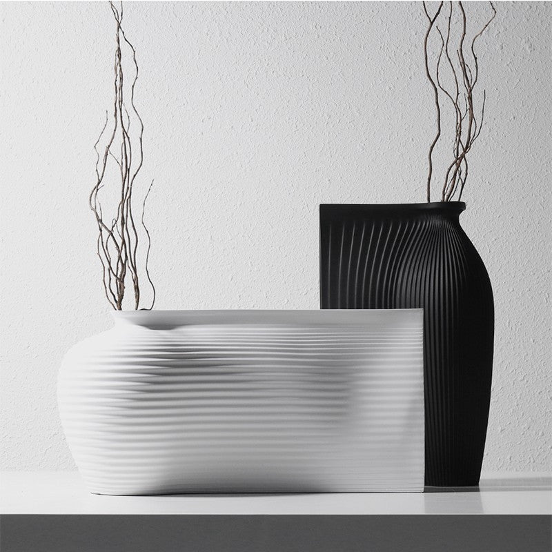 Modern Nordic Minimalist Geometric Art Vase | Resin Figure Sculpture, Living Room Decor (Blue/White/Black)