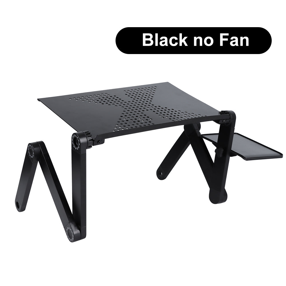 Foldable Aluminium Laptop Lap Desk | 360° Adjustable | 42×26cm | Mouse Panel | With or Without Fan | Black
