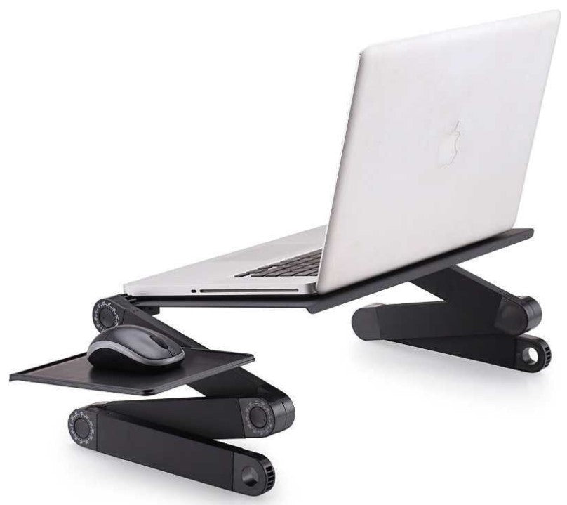 Foldable Aluminium Laptop Lap Desk | 360° Adjustable | 42×26cm | Mouse Panel | With or Without Fan | Black